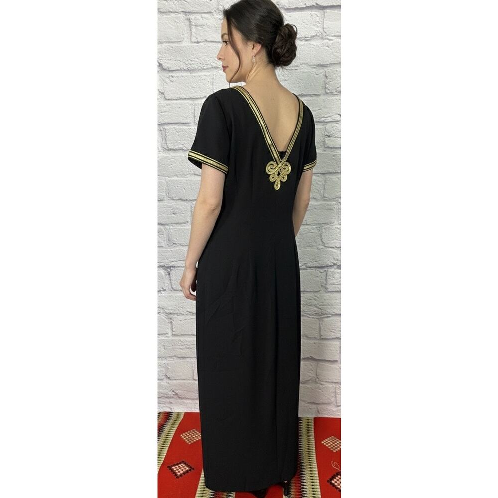 Vintage 90's Maggie London Kaftan Style Maxi Dress with Gold Trim Details